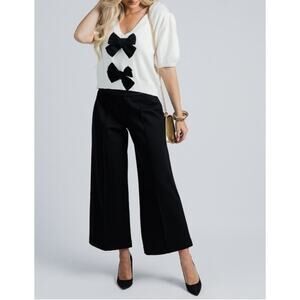 Spanx Perfect Ponte Ankle Cropped Wide Leg Pant Small Classic Black Work Career